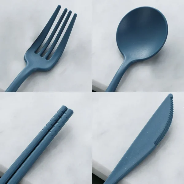 4Pcs Wheat Straw Dinnerware Set Portable ravel Cutlery Reusable Chopstick Fork Knife Spoon Tableware Utensil Box Chopsticks Set - Image 6