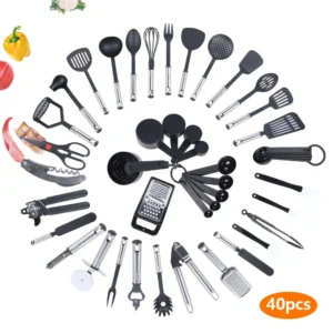 40PCS Kitchen Utensils Set Kitchen Helper Stainless Steel Hang Up Cooking Accessories Cutlery Spoon Set For Cooking Baking