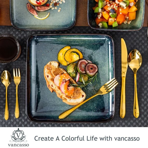 Vancasso Stern Dinner Set Green Square Kiln Change Glaze Tableware 16 Piece Kitchen Dinnerware Ceramic Crockery Set for 4 Person - Image 4