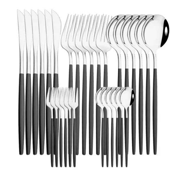 30Pcs/Set Stainless Steel Dinner Black Gold Dinnerware Set Knife Fruit Fork Spoon Cutlery Set Kitchen Tableware Silverware Sets - Image 11