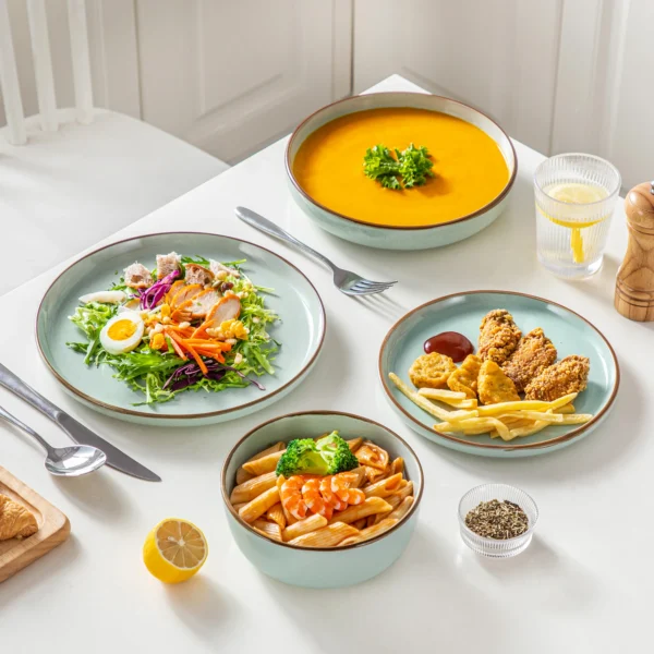 vancasso LOIRE 16/32 Piece Green Ceramic Dinnerware Set Oven Safe Stoneware Set with 4 PCS Dinner Plate/Dessert Plate/Soup/ Bowl - Image 5