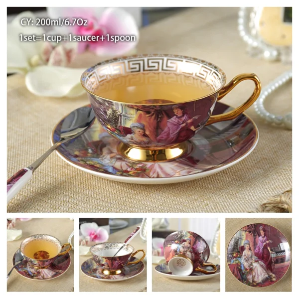 Europe Bone China Coffee Cup Saucer Spoon Set 200ml Luxury Ceramic Mug Top-grade Porcelain Tea Cup Cafe Teaware Party Drinkware - Image 11