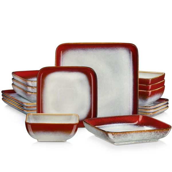 Vancasso Stern Dinner Set Green Square Kiln Change Glaze Tableware 16 Piece Kitchen Dinnerware Ceramic Crockery Set for 4 Person - Image 8