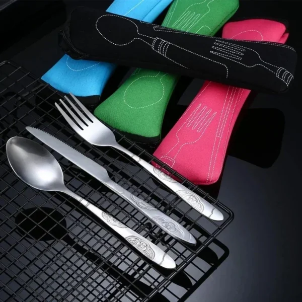 3Pcs Stainless Steel Western Style Steak Knife Fork Spoon Tableware Portable Outdoor Travel Bag Tableware Set Creative Gifts - Image 4