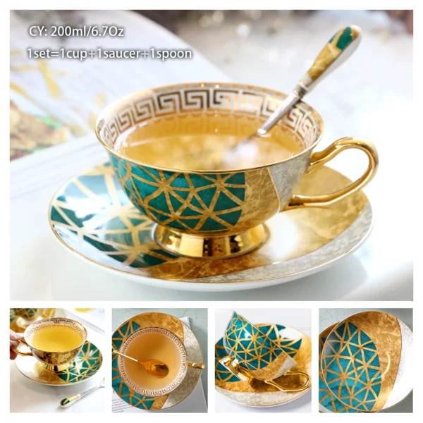 Europe Bone China Coffee Cup Saucer Spoon Set 200ml Luxury Ceramic Mug Top-grade Porcelain Tea Cup Cafe Teaware Party Drinkware - Image 8