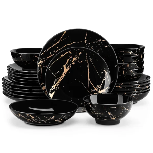 LOVECASA 24 Piece Gold Splash Glaze Dinnerware Sets Porcelain Plates Dinner Set with 6 PCS Dinner Plate/Dessert/Soup Plate/Bowl - Image 7