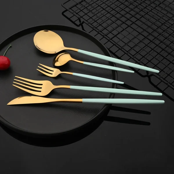 30Pcs/Set Stainless Steel Dinner Black Gold Dinnerware Set Knife Fruit Fork Spoon Cutlery Set Kitchen Tableware Silverware Sets - Image 4