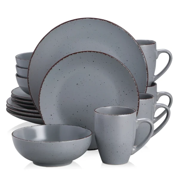 VANCASSO MODA Series 16/32/48 Piece Pottery Dinner Set Grey Stoneware Tableware Set with Dinner Plate,Dessert Plate,Bowls,Cups