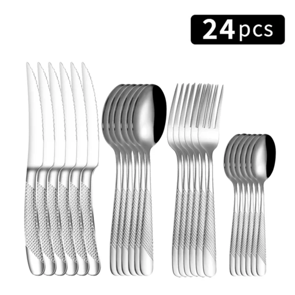 24pc Stainless steel tableware star steak knife and fork dessert fork spoon family suits - Image 2