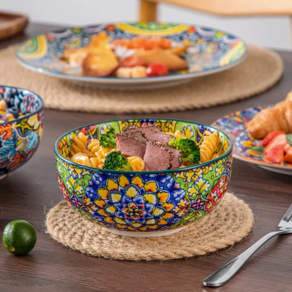 vancasso 12 Piece Ceramic Dinner Plate Double sided Painting Bohemian Style Dinnerware Set with 4PCS Dinner Plate/Dessert/Bowl - Image 6