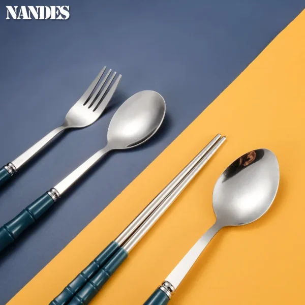 3pcs Set Portable Dinnerware Kit Spoon Fork Chopstick Cutlery Tableware with Box Set Stainless Steel Travelling Dinnerware Set - Image 6