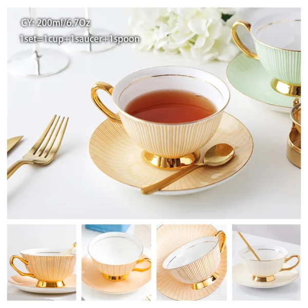 Europe Bone China Coffee Cup Saucer Spoon Set 200ml Luxury Ceramic Mug Top-grade Porcelain Tea Cup Cafe Teaware Party Drinkware - Image 26