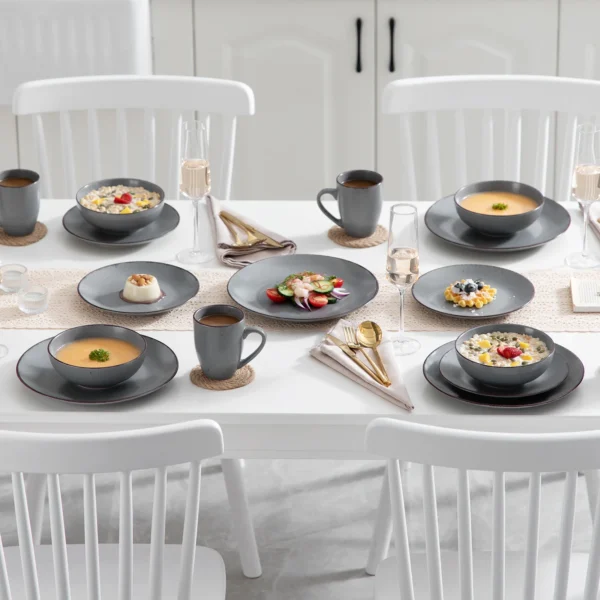 VANCASSO MODA Series 16/32/48 Piece Pottery Dinner Set Grey Stoneware Tableware Set with Dinner Plate,Dessert Plate,Bowls,Cups - Image 5