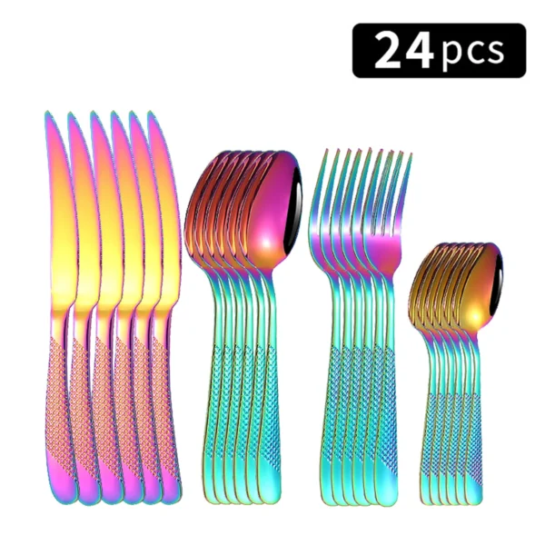 24pc Stainless steel tableware star steak knife and fork dessert fork spoon family suits - Image 12