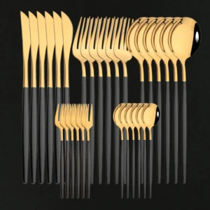 30Pcs/Set Stainless Steel Dinner Black Gold Dinnerware Set Knife Fruit Fork Spoon Cutlery Set Kitchen Tableware Silverware Sets