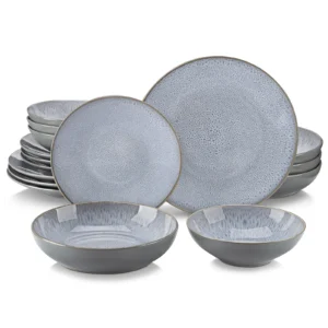 vancasso 16/32 Piece Embossed Stoneware Tableware Set with 4PCS Dinner/Dessert Plate/Soup Bowl/Mug Service for 4/8/12 person