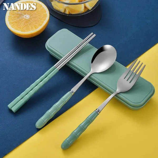 3pcs Set Portable Dinnerware Kit Spoon Fork Chopstick Cutlery Tableware with Box Set Stainless Steel Travelling Dinnerware Set - Image 5