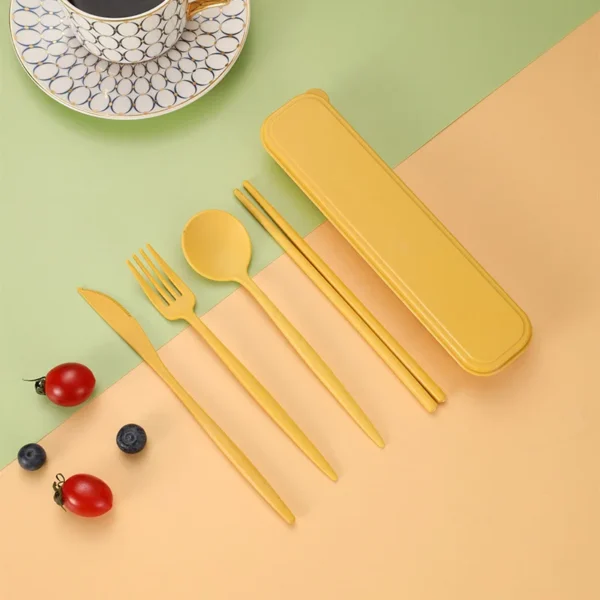 4Pcs Wheat Straw Dinnerware Set Portable ravel Cutlery Reusable Chopstick Fork Knife Spoon Tableware Utensil Box Chopsticks Set - Image 8