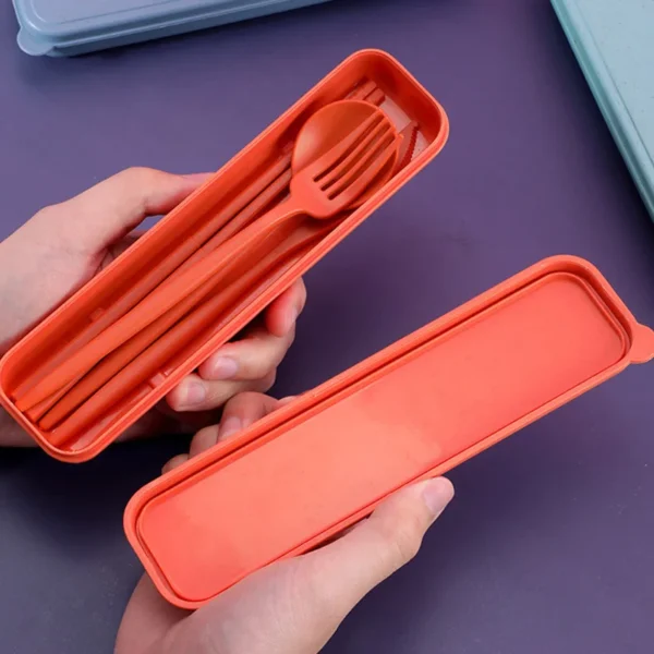 4Pcs Wheat Straw Dinnerware Set Portable ravel Cutlery Reusable Chopstick Fork Knife Spoon Tableware Utensil Box Chopsticks Set - Image 5
