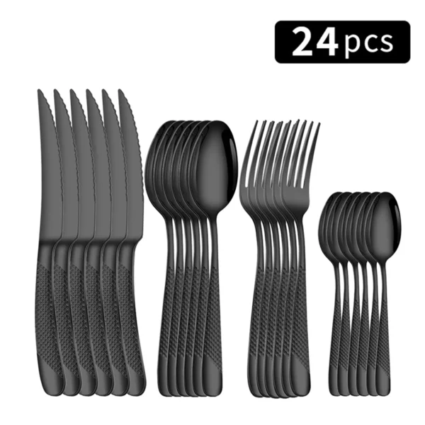 24pc Stainless steel tableware star steak knife and fork dessert fork spoon family suits - Image 8