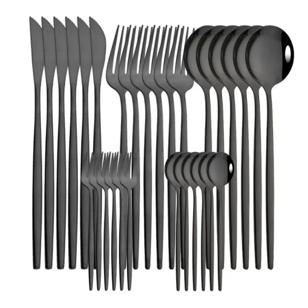 30Pcs/Set Stainless Steel Dinner Black Gold Dinnerware Set Knife Fruit Fork Spoon Cutlery Set Kitchen Tableware Silverware Sets - Image 8