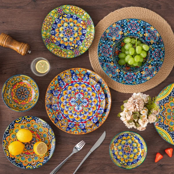 vancasso 12 Piece Ceramic Dinner Plate Double sided Painting Bohemian Style Dinnerware Set with 4PCS Dinner Plate/Dessert/Bowl - Image 5