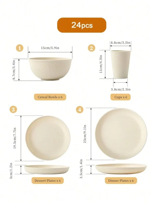 4/16/24pcs Plastic Dinnerware Set, Reusable Cup, Plate And Bowl Set, Suitable For Camper, Camping, Picnic, Dormitory, Beige - Image 5