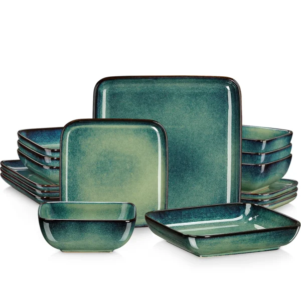 Vancasso Stern Dinner Set Green Square Kiln Change Glaze Tableware 16 Piece Kitchen Dinnerware Ceramic Crockery Set for 4 Person - Image 7
