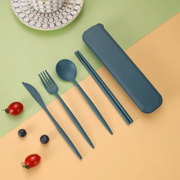 4Pcs Wheat Straw Dinnerware Set Portable ravel Cutlery Reusable Chopstick Fork Knife Spoon Tableware Utensil Box Chopsticks Set - Image 10