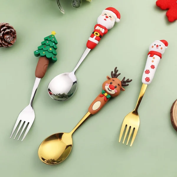 Christmas Coffee Spoons Forks Set Stainless Steel Spoon Forks Christmas Gifts for Kids Fruit Fork Coffee Spoon Dessert Spoon Set - Image 3