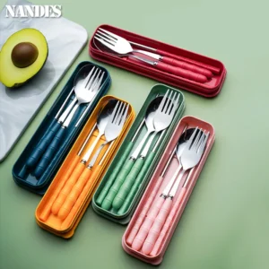 3pcs Set Portable Dinnerware Kit Spoon Fork Chopstick Cutlery Tableware with Box Set Stainless Steel Travelling Dinnerware Set