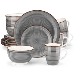 vancasso 16/32/48-Pieces Porcelain Dinner Set Grey Vintage Ceramic Tableware Set with Dinner Plate,Dessert Plate,Bowl,Mug