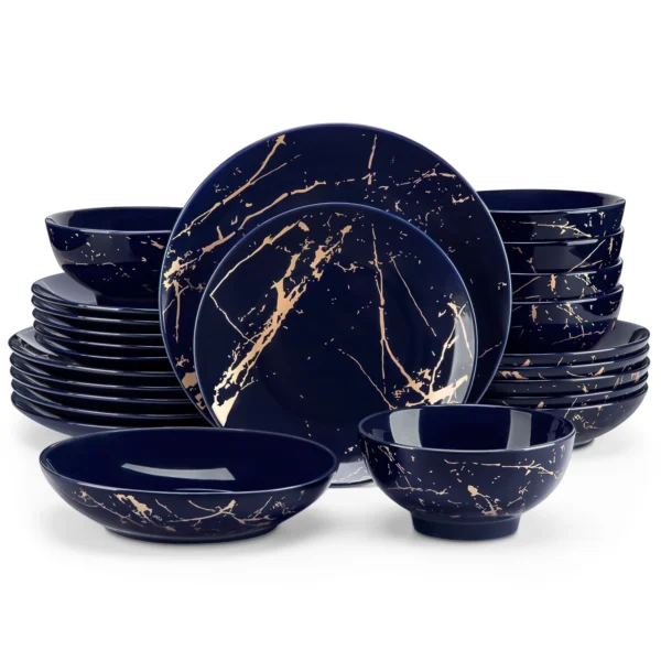 LOVECASA 24 Piece Gold Splash Glaze Dinnerware Sets Porcelain Plates Dinner Set with 6 PCS Dinner Plate/Dessert/Soup Plate/Bowl - Image 5