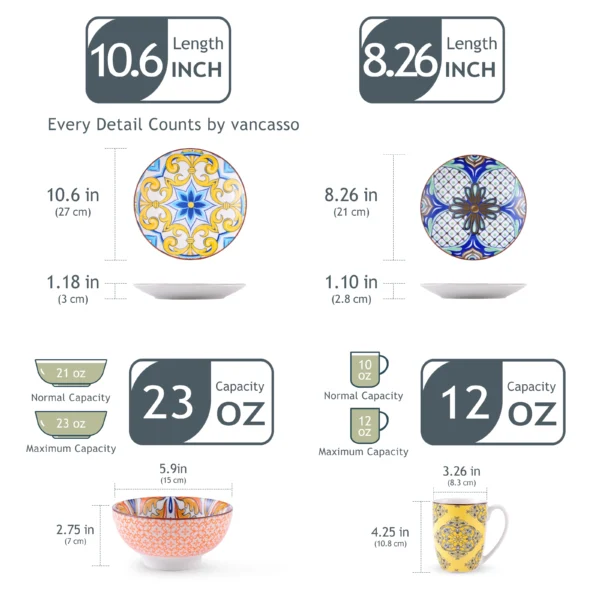 vancasso16/32 Piece Jasmin Pattern Porcelain Tableware Dinnerware Dinner Set with Dinner Plate,Dessert Plate,Bowl,Mug Set - Image 2