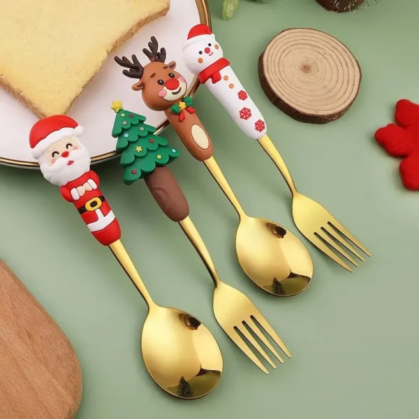 Christmas Coffee Spoons Forks Set Stainless Steel Spoon Forks Christmas Gifts for Kids Fruit Fork Coffee Spoon Dessert Spoon Set - Image 5