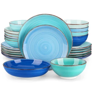 vancasso 12/24PCS Ceramic Dinnerware Set Color Handpainted Spirals Pattern 4/6PCS Dinner Plates/Dessert/Bowl/Soup Plates