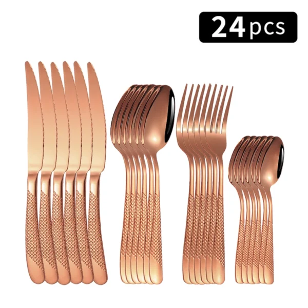 24pc Stainless steel tableware star steak knife and fork dessert fork spoon family suits - Image 10