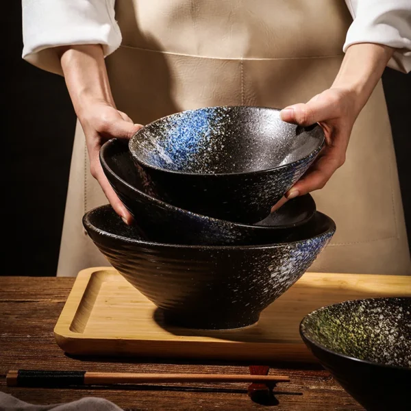 Japanese Creative Ceramic Bowl Home Ramen Soup Bowl Restaurant Rain-Hat Shaped Bowl Ajisen Ramen Rice Noodle Bowl - Image 2