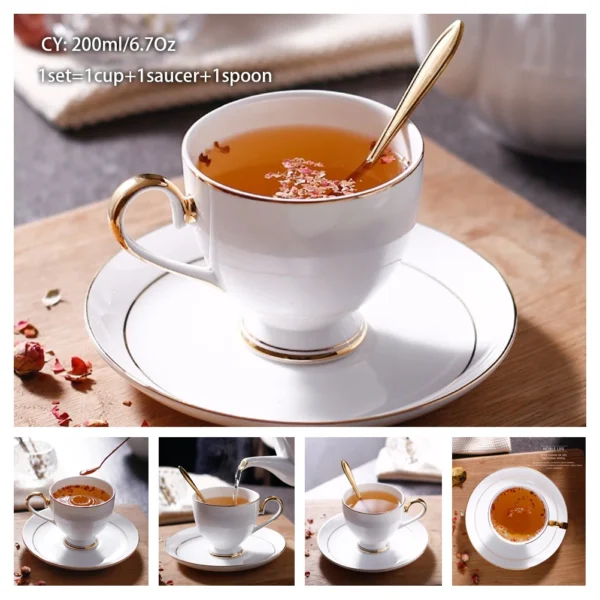 Europe Bone China Coffee Cup Saucer Spoon Set 200ml Luxury Ceramic Mug Top-grade Porcelain Tea Cup Cafe Teaware Party Drinkware - Image 38