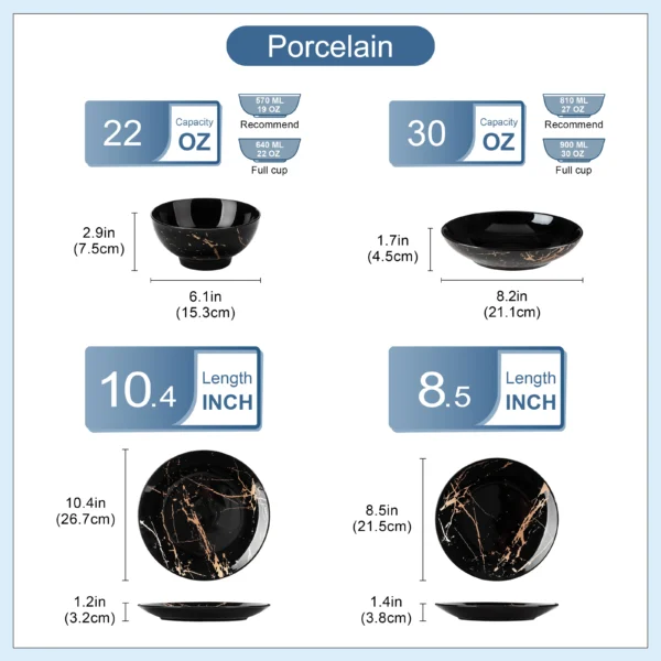 LOVECASA 24 Piece Gold Splash Glaze Dinnerware Sets Porcelain Plates Dinner Set with 6 PCS Dinner Plate/Dessert/Soup Plate/Bowl - Image 2