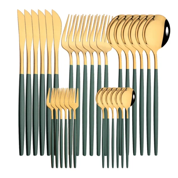 30Pcs/Set Stainless Steel Dinner Black Gold Dinnerware Set Knife Fruit Fork Spoon Cutlery Set Kitchen Tableware Silverware Sets - Image 12
