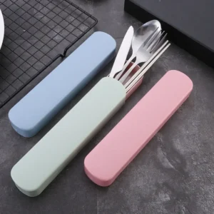 4Pcs/Set Stainless Steel Chopsticks, Spoons, Forks, Steak Knives, Travel Camping Cutlery Set, Portable Cutlery with Storage Case
