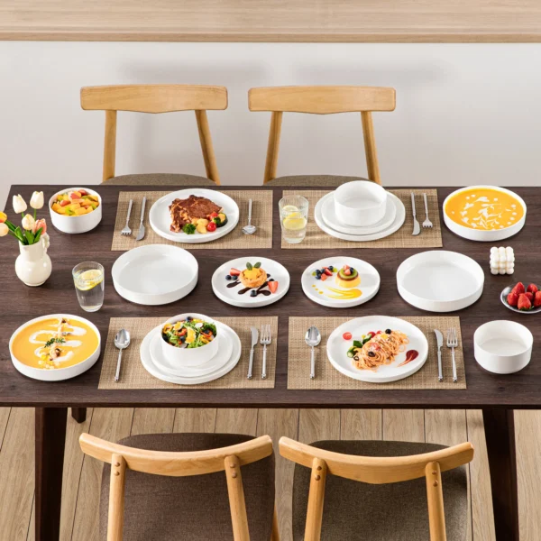 MALACASA 12/16/18/24 Piece Dinner Plates Sets Black Rim Half standing edge Dinnerwar with 4/6PCS Dinner Plate/Dessert/Soup/Bowl - Image 3