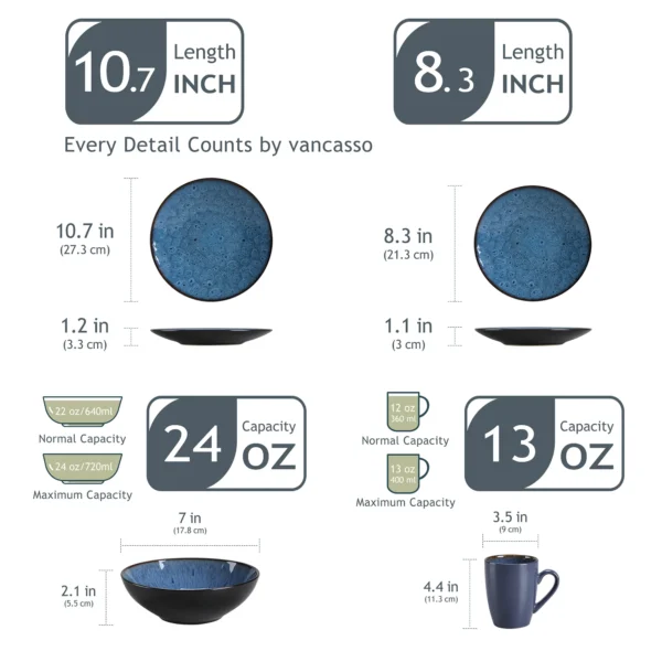 VANCASSO BUBBLE 16/32/48-Piece Tableware Set Vintage Ceramic Blue/Brown Stoneware Set with Dinner&Dessert Plate,Bowl,Coffee Cups - Image 2