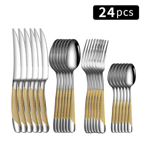24pc Stainless steel tableware star steak knife and fork dessert fork spoon family suits - Image 11