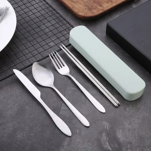 4Pcs/Set Stainless Steel Chopsticks, Spoons, Forks, Steak Knives, Travel Camping Cutlery Set, Portable Cutlery with Storage Case - Image 2