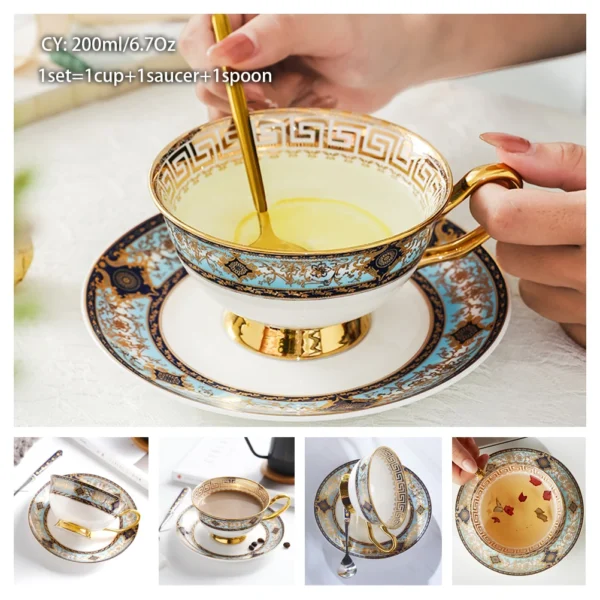 Europe Bone China Coffee Cup Saucer Spoon Set 200ml Luxury Ceramic Mug Top-grade Porcelain Tea Cup Cafe Teaware Party Drinkware - Image 7