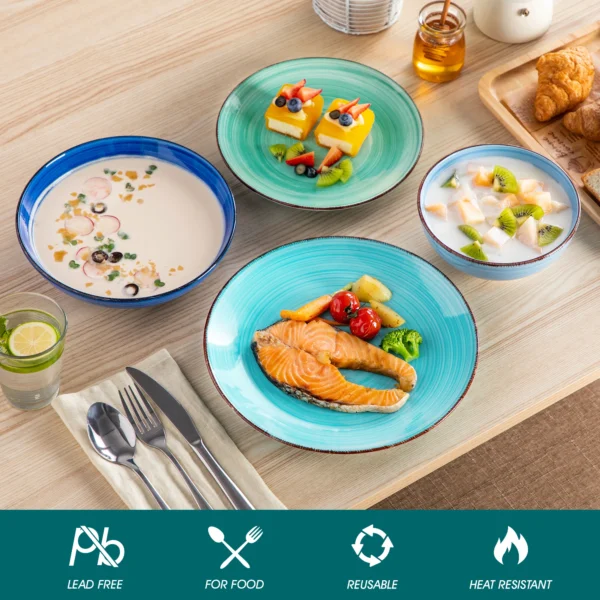 vancasso 12/24PCS Ceramic Dinnerware Set Color Handpainted Spirals Pattern 4/6PCS Dinner Plates/Dessert/Bowl/Soup Plates - Image 2