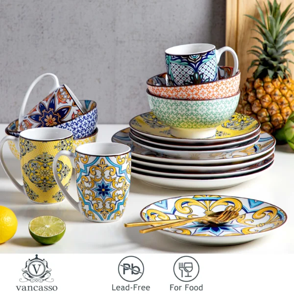 vancasso16/32 Piece Jasmin Pattern Porcelain Tableware Dinnerware Dinner Set with Dinner Plate,Dessert Plate,Bowl,Mug Set - Image 5