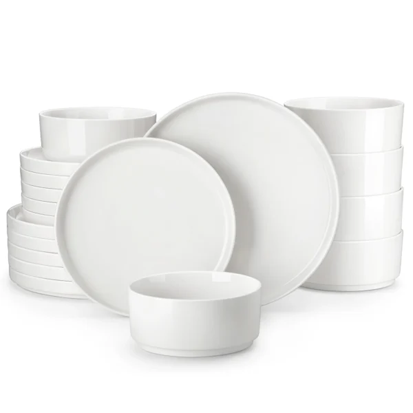 MALACASA 12/16/18/24 Piece Dinner Plates Sets Black Rim Half standing edge Dinnerwar with 4/6PCS Dinner Plate/Dessert/Soup/Bowl - Image 4